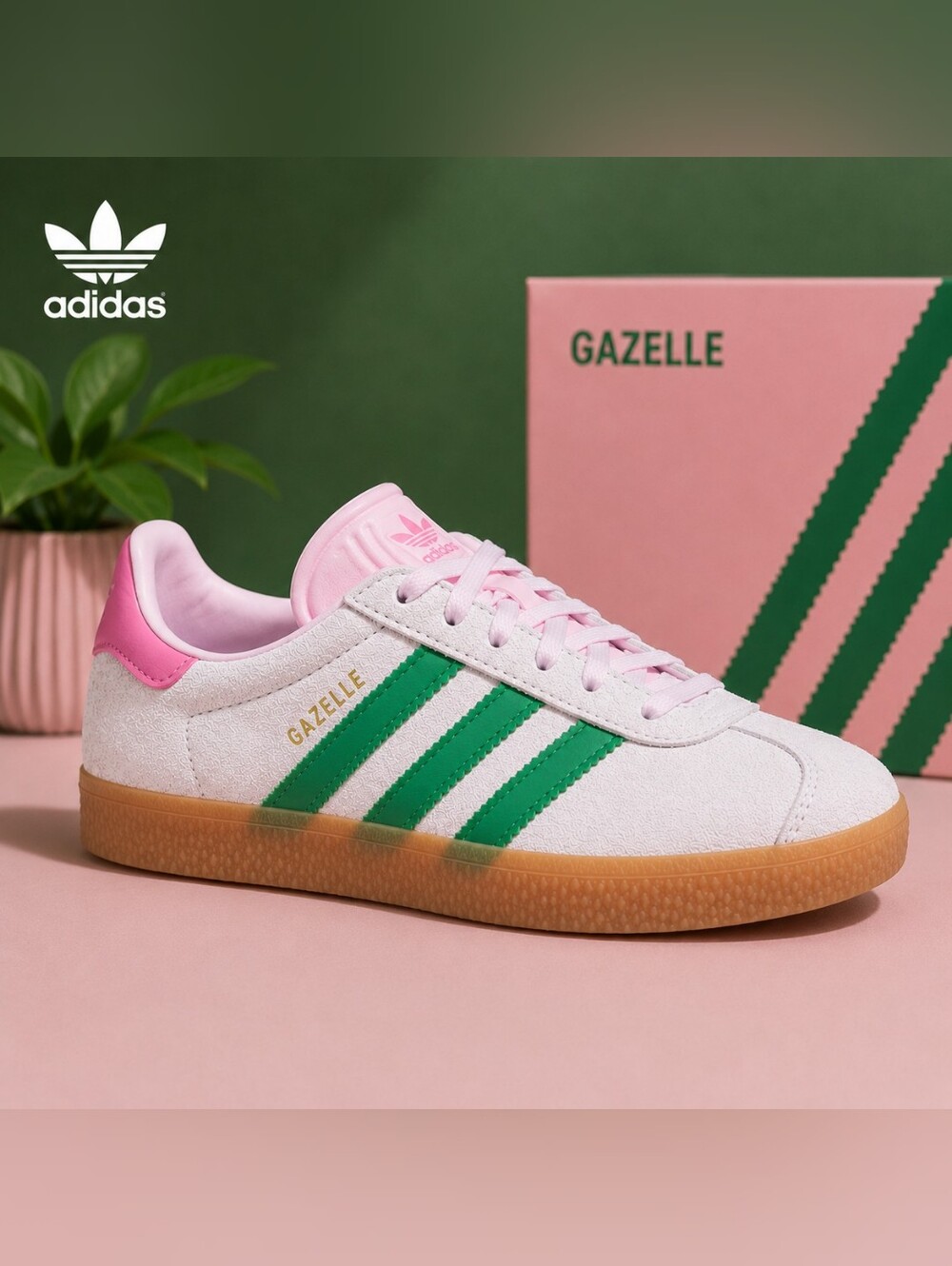 adidas Originals Gazelle C Kids – 🍉Clear Pink / 🍉Court Green – Size 3 – NIB